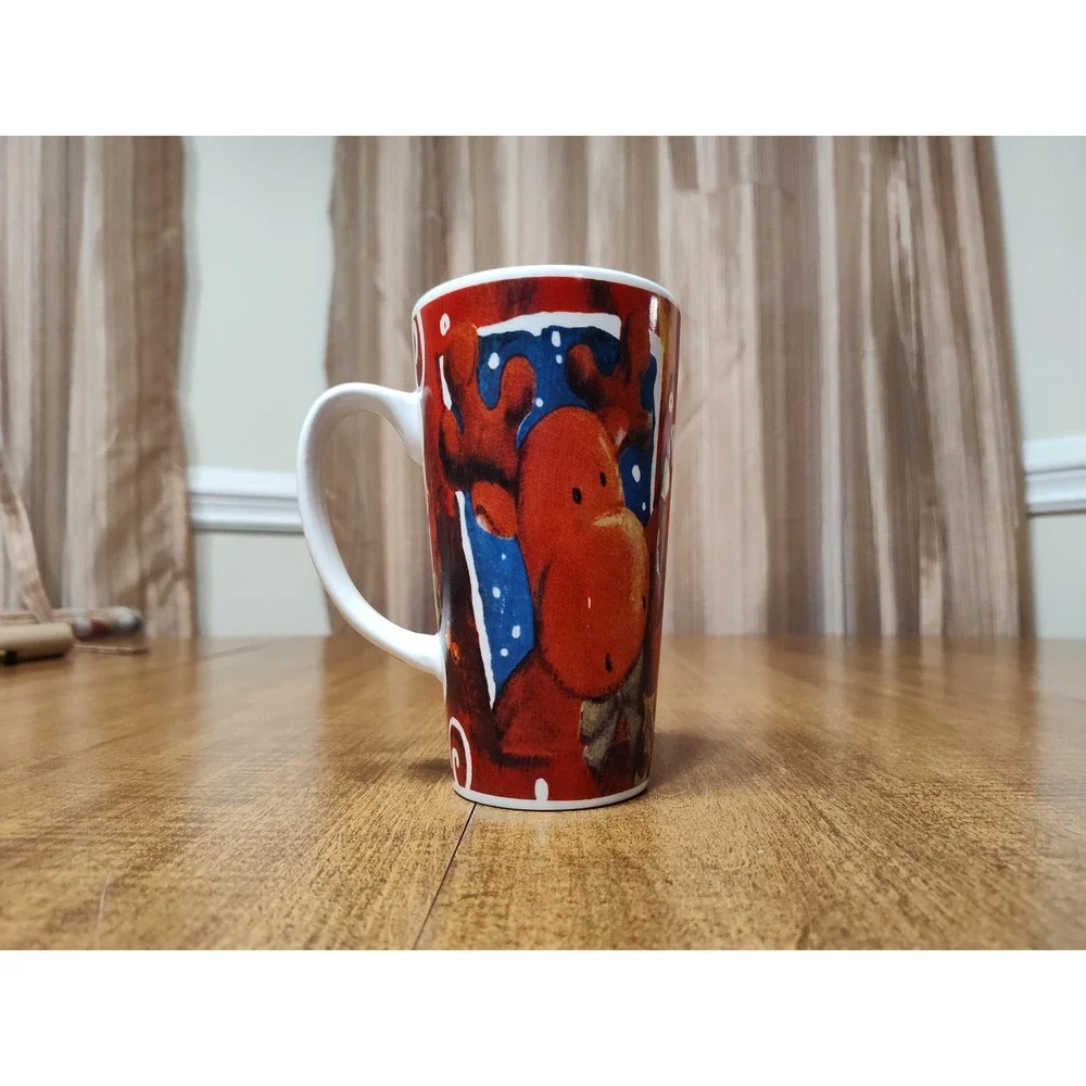 Candy Cane Scented Candle Handmade 16 oz Ceramic Reindeer Christmas Latte Mug